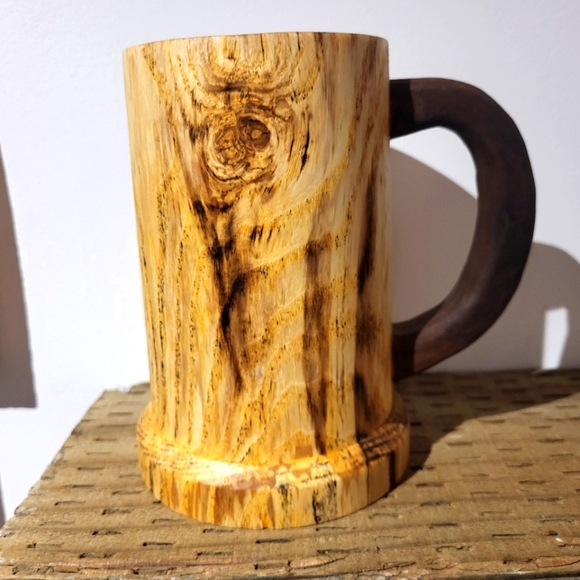 Handmade Rustic Aspen Wood Mug with Walnut Handle - Picture 1 of 3